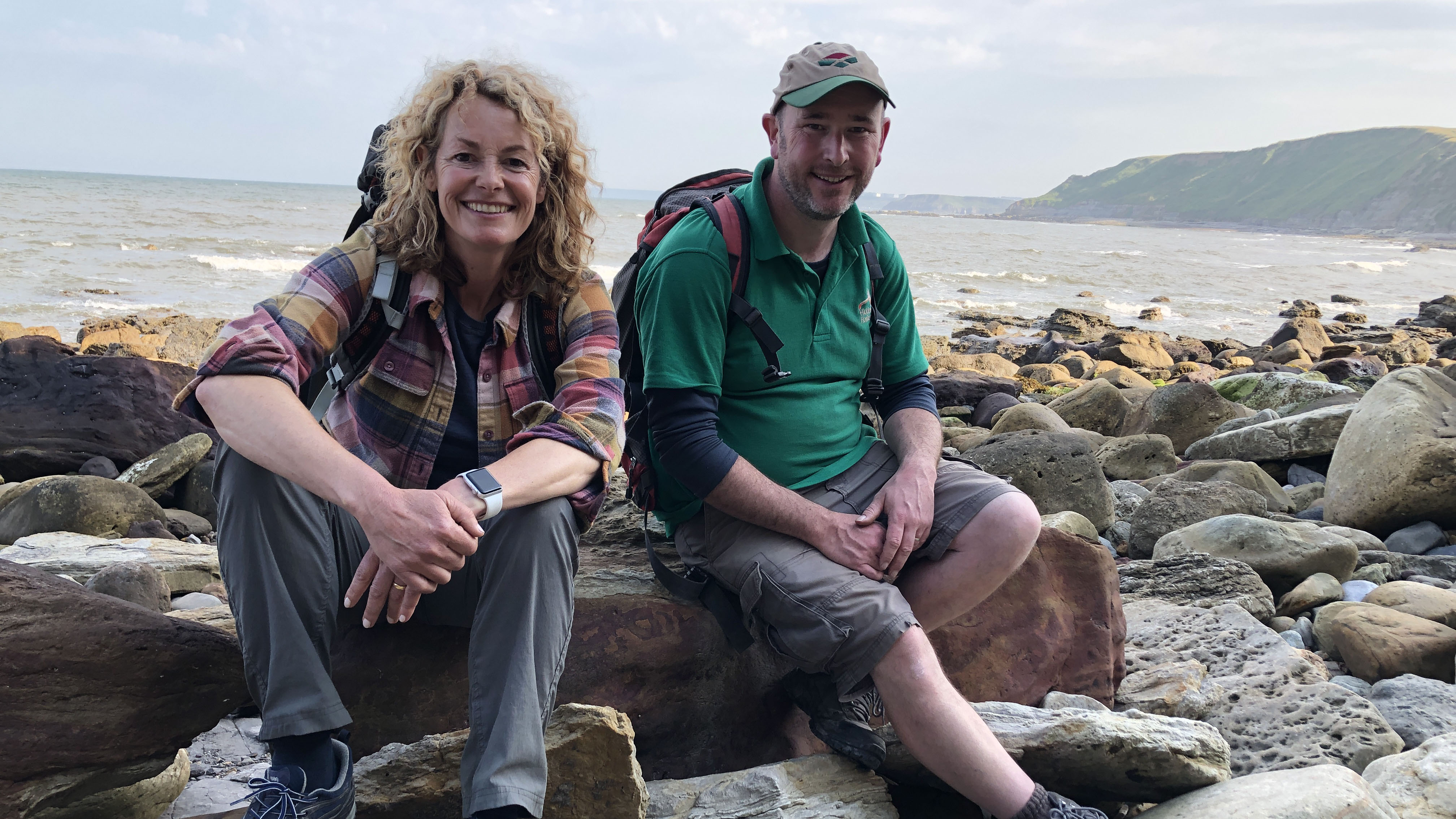 Kate Humble and Will Watts on Burniston beach